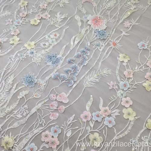 Bridal Lace Fabric Handwork Beaded Embroidery Fabric